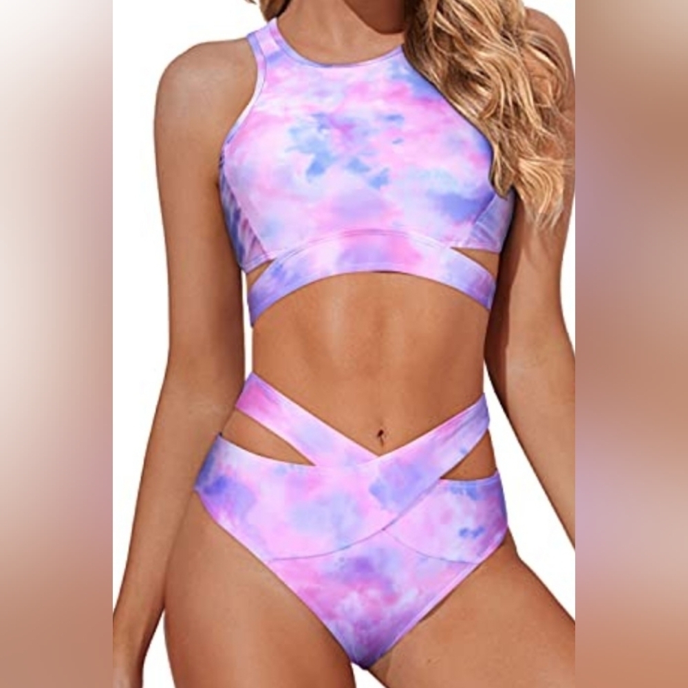 NWT Pink and Purple Tie-Dye Bikini Set Size Medium